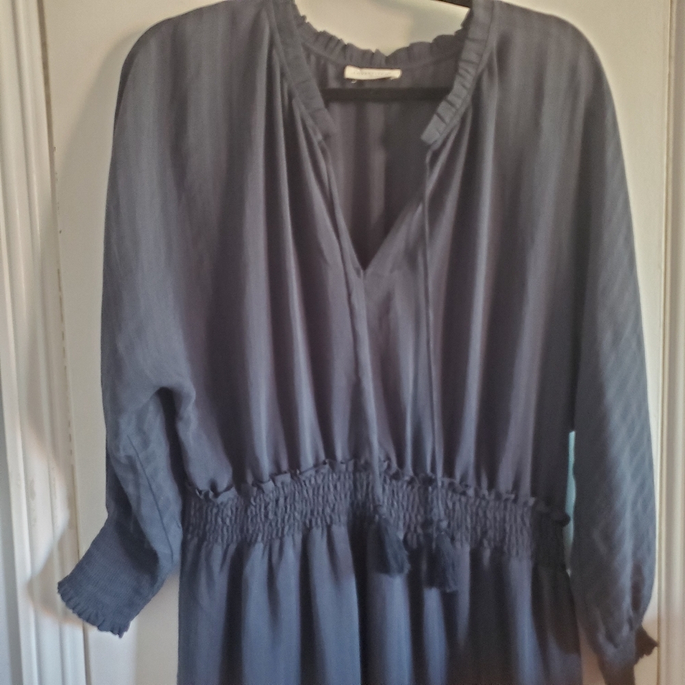 Lovestitch Blue Tiered Boho Dress Tassel Tie Size L MilkMaid Prairie Peasant - Picture 3 of 16